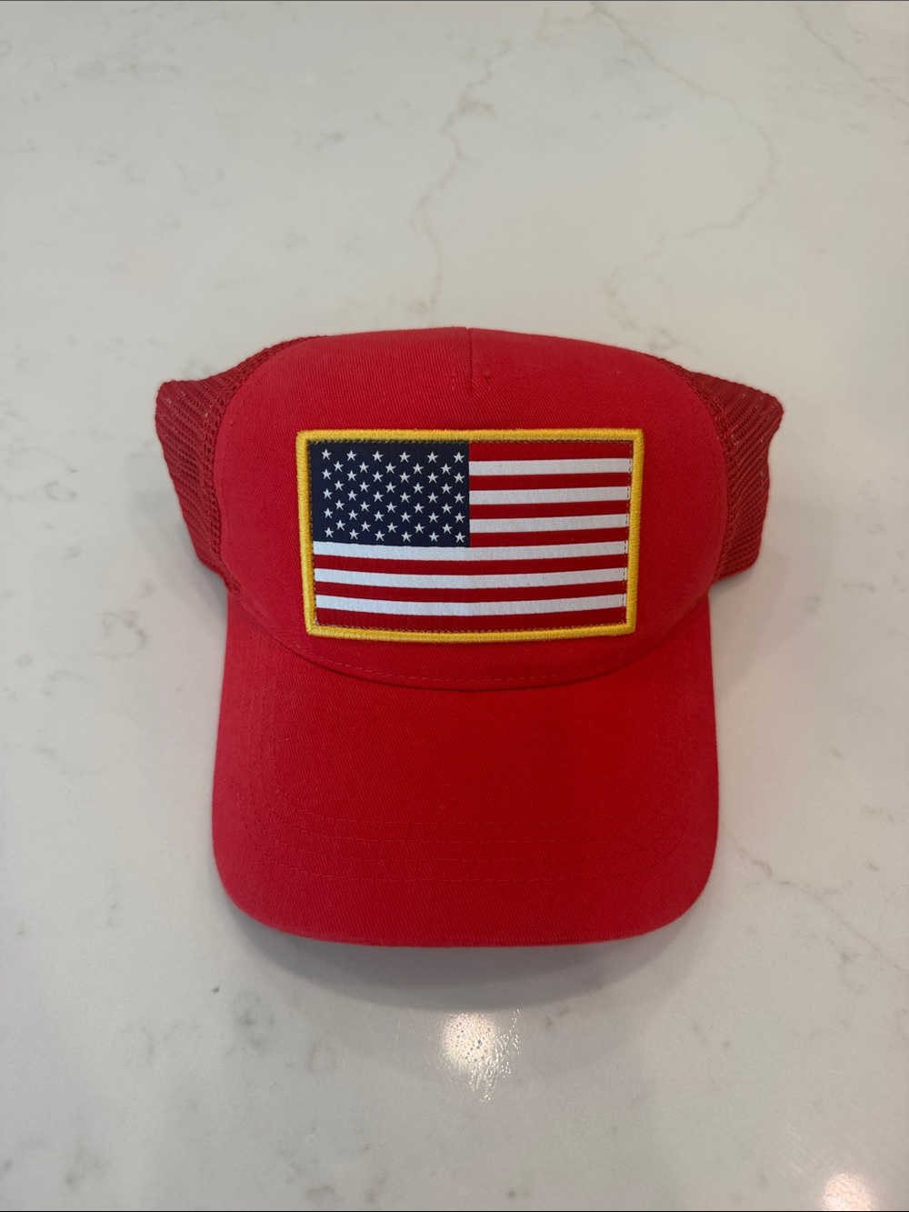 NWOT Shep Gear Red Trucker Hat with American Flag Patch